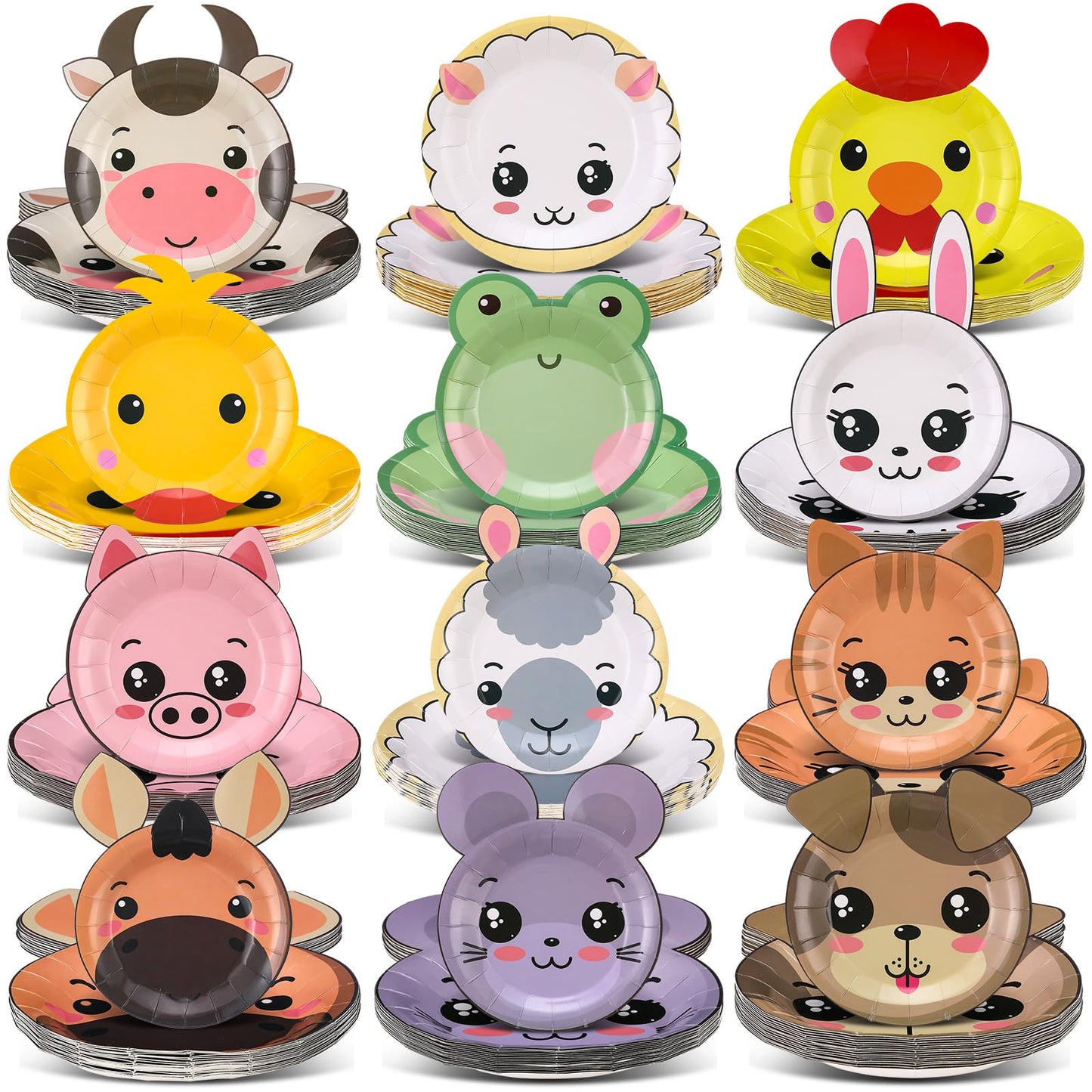 Zhehao 120pcs 7 Inch Farm Party Paper Plates Disposable Farm Animal Shape Plates Theme Supplies Tableware Livestock Animals Cart