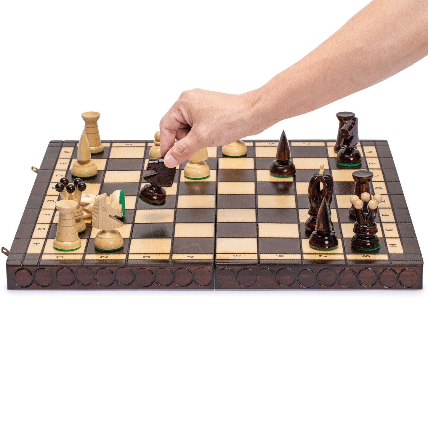 Husaria European International Chess Wooden Game Set, King'S Classic - 18-Inch Large Size Chess Set - Folding Board With Felt Bottom Chessmen