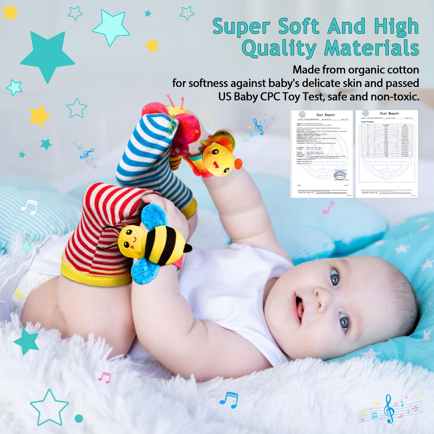 Baby Toys 0-6 Months: Baby Socks Baby Rattles 0-6 Months Baby Gifts For Boys Girl Infant Toys Baby Wrist Rattles Socks Baby Shower Gifts - Newborn Toys Hand & Feet For 0-3 0-12 Months (Multicolored)