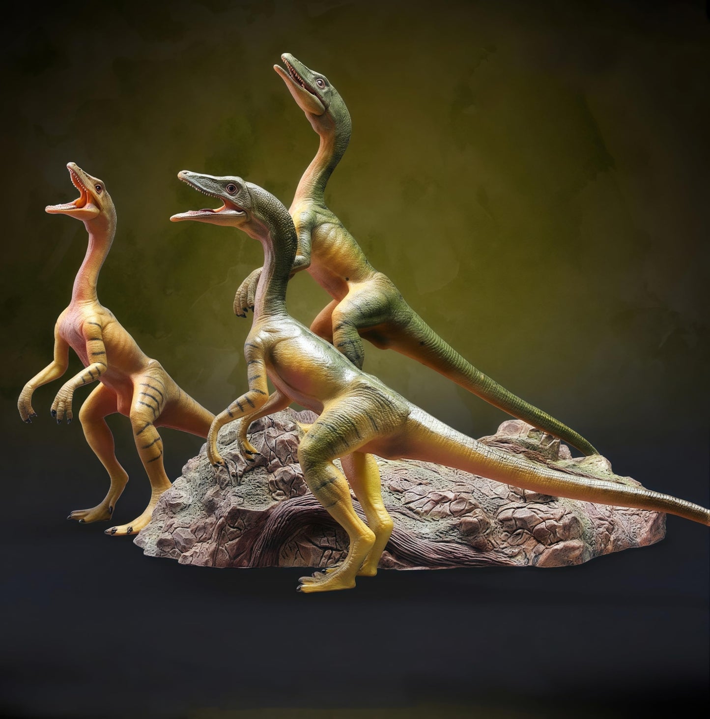 Gemini&Genius 2Pcs Compsognathus Dinosaur Toy Figurines With Moveable Jaw, Realistic Dinos Toys, Small Dinosaur Action Figure Toys, Great Gifts For Kids And Todders