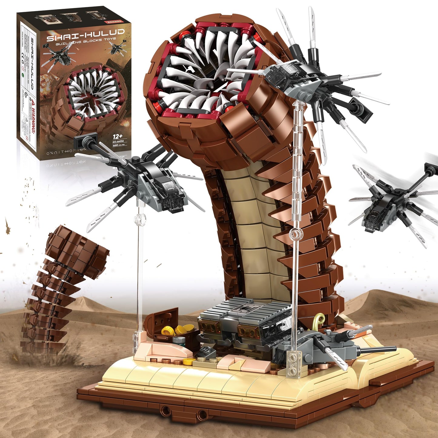 Sandworm Monster Building Blocks For Adults, Equipped With Suspended Ornithopter Building Set For Boy 8-12, Classic Movie Constr