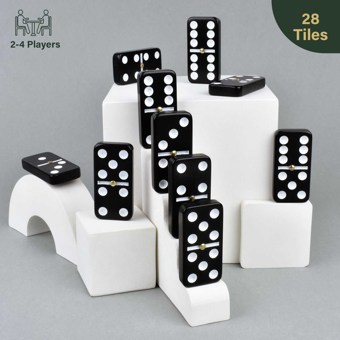 Dominos Set For Adults And Kids - Dominoes - Domino Classic Board Games, Christmas Games – Double Six Standard Dominos Set 28 Tiles With Black Leather Case - Juegos De Mesa (Black Leather Case)
