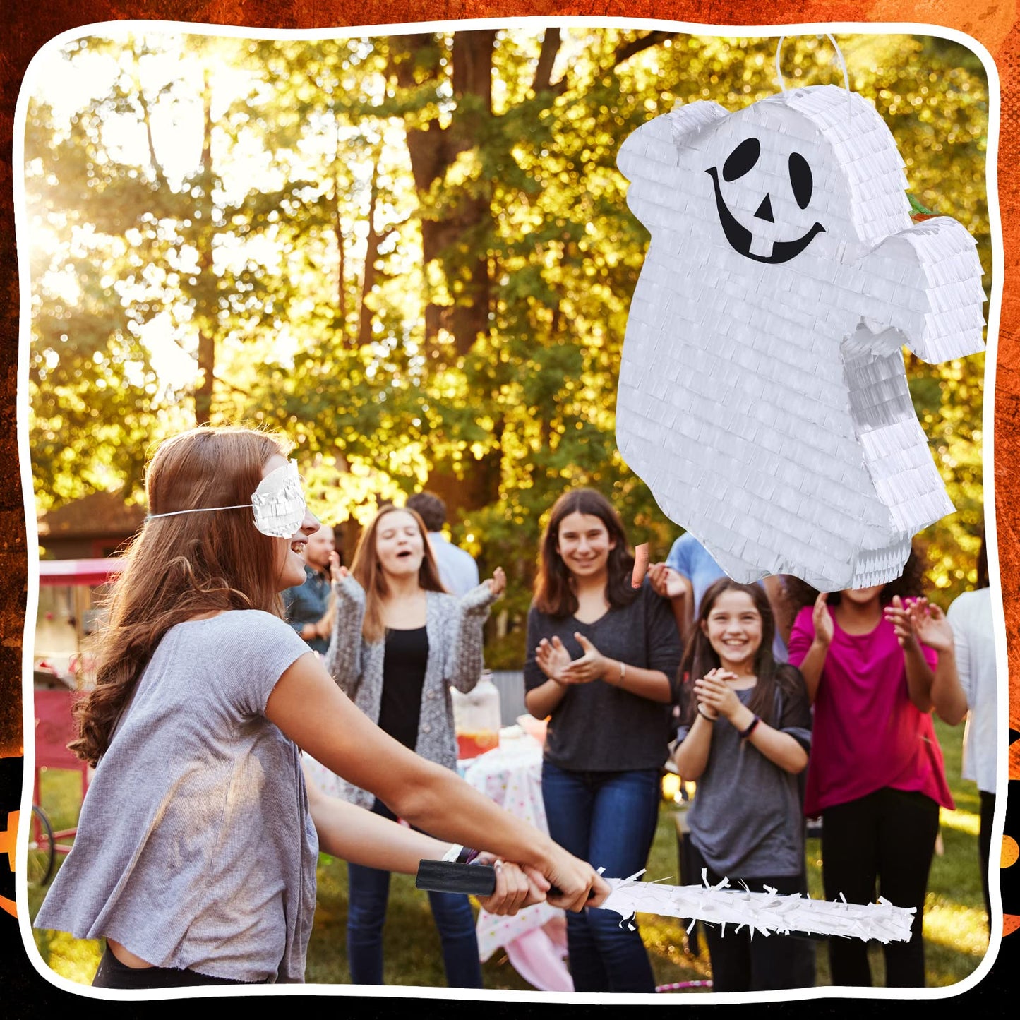 Aoriher Halloween Ghost Piñata Spooky White Ghost Piñata With Stick And Blindfold Halloween Hanging Decoration Mexican Piñata For Birthday Game Halloween Party Supplies