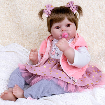 Aori Realistic Reborn Baby Dolls - 22 Inch Lifepreviously openedborn Baby Girl - Ultra Soft Vinyl Handmade Reborn Toddler with Pink Outfit | Real Looking Baby Doll Gift for Kids 3+ Collectors Role Play