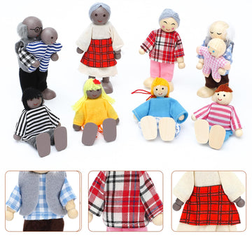 ONEST 17 Pieces Wooden Dollhouse Family Set Mini People Figures Sets Dollhouse Dolls Wooden Doll Family Pretend Play Figures Acc