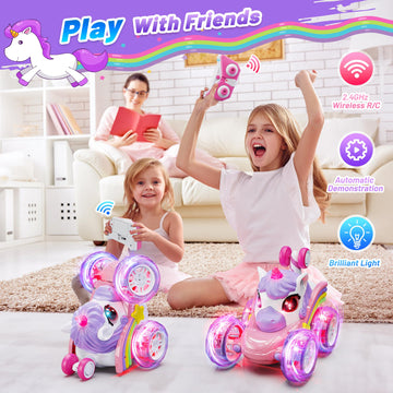 Carsky Unicorn Remote Control Car For Girls,360Stunt Rc Cars Rotation 4Wd Remote Cars With Led Lights,Fun Indoor Outdoor Toys Fo