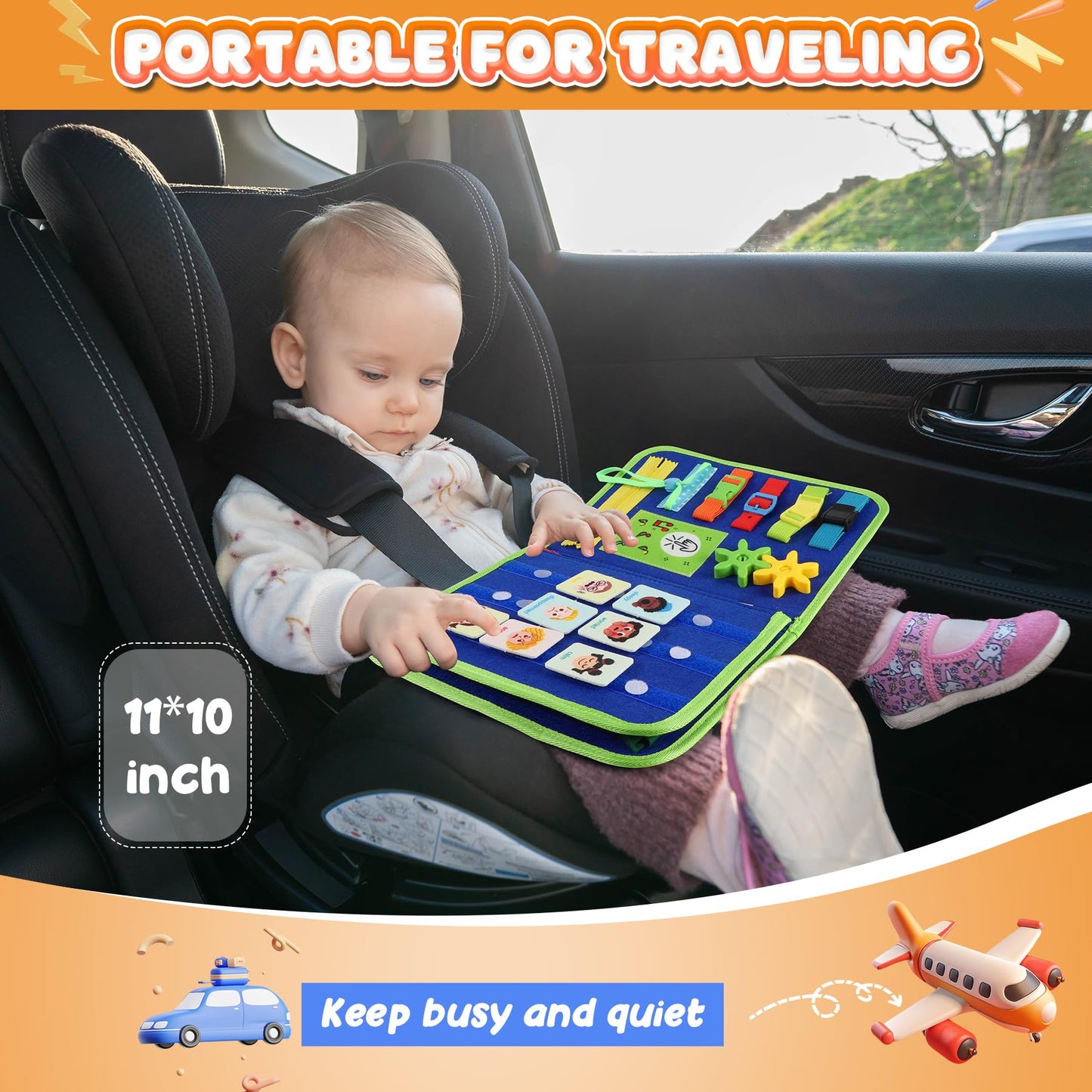 Urmywo Toddler Busy Board - Busy Book Montessori Toys For 1 2 3 4 Year Old - Preschool Learning Activities With Alphabet Number Animal, Educational Travel Toys Easter Basket Stuffers, Gifts For Kids