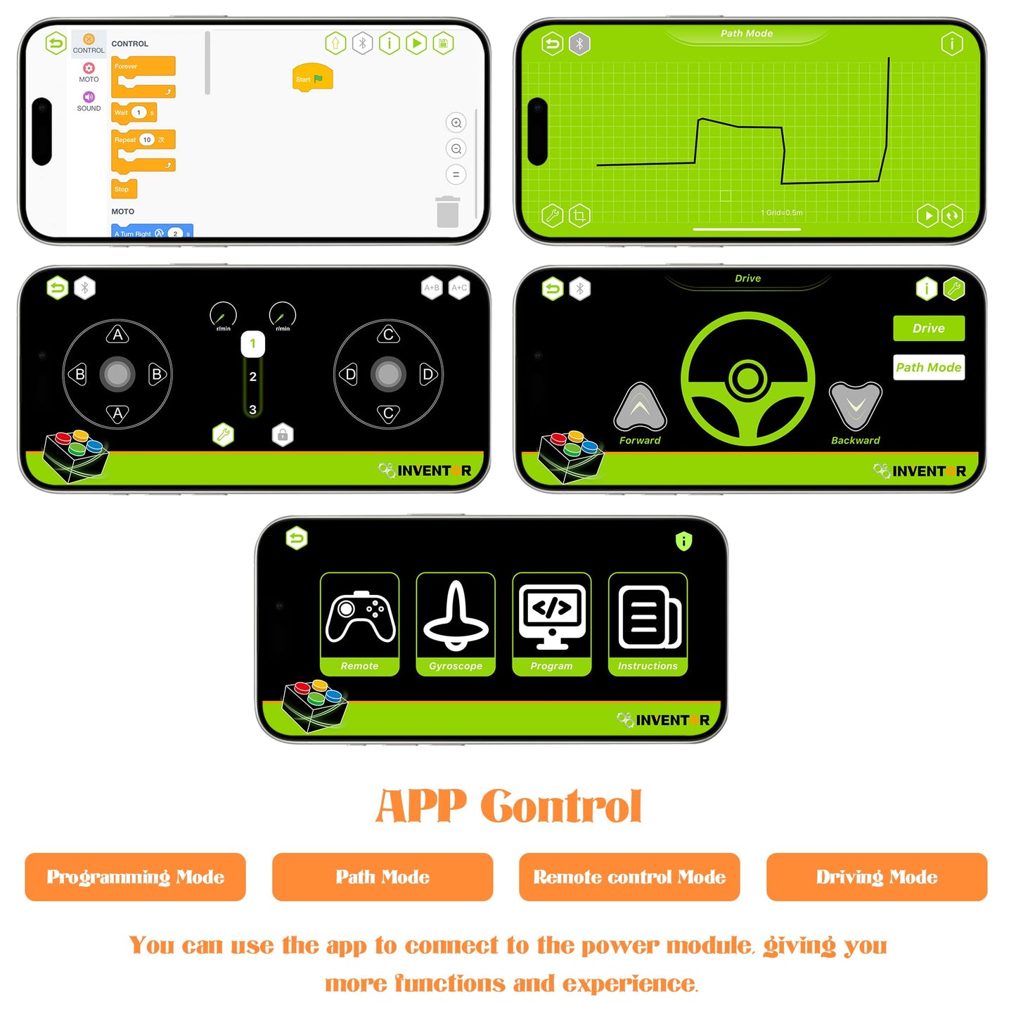 Qter Power Function Motor Kit, 4X Motor(2M+2L), Remote Control, Battery Box, Extension Wires, App Control, Building Blocks Acces