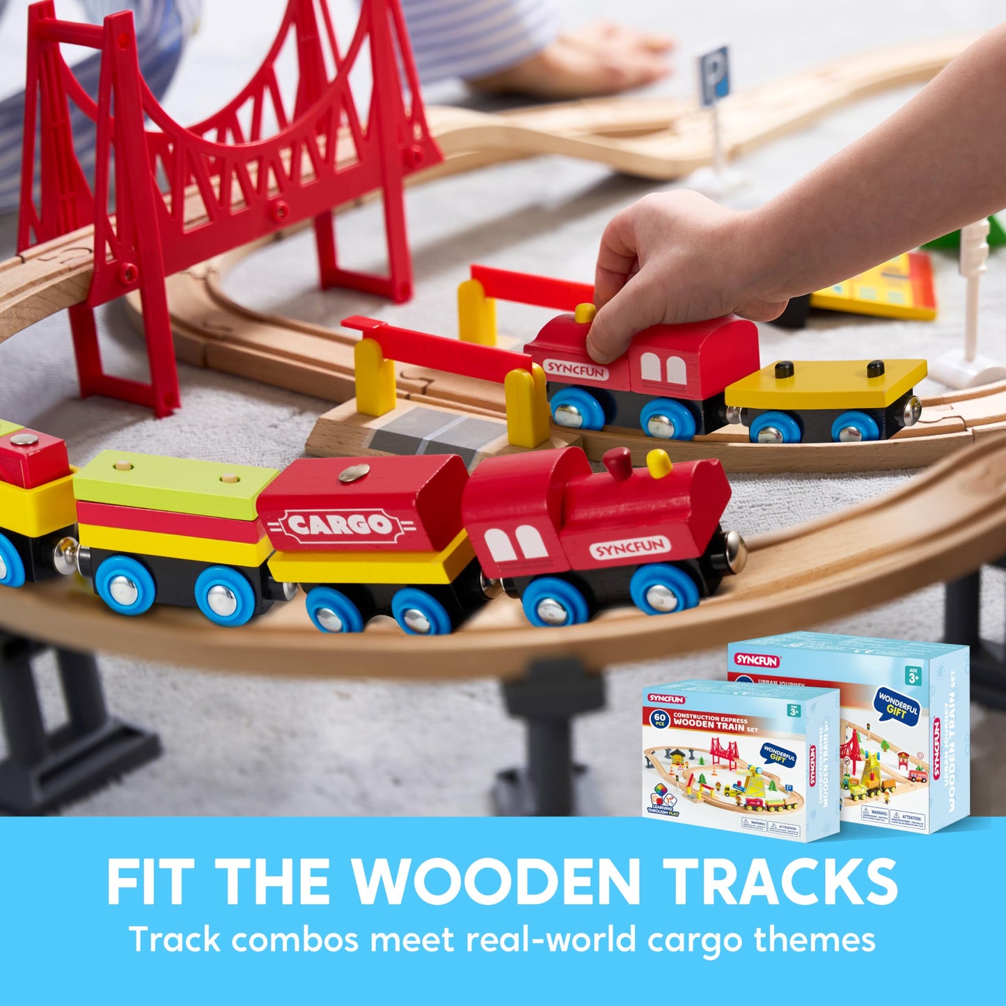 Syncfun Montessori Wooden Train Toy Set For Kids, 12Pcs Magnetic Train Cars With Storage Gift Box, Stem Educational Toy For Boys