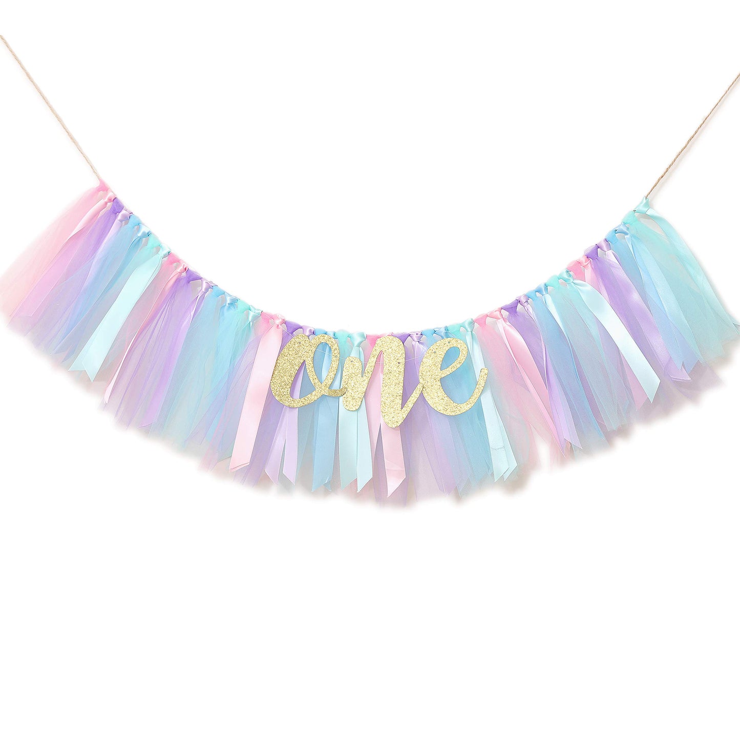WAOUH Baby Girl Banner for 1st Birthday - Highchair Banner for First Birthday Decoration, Cake Smash Photo Prop, Tulle Garland B