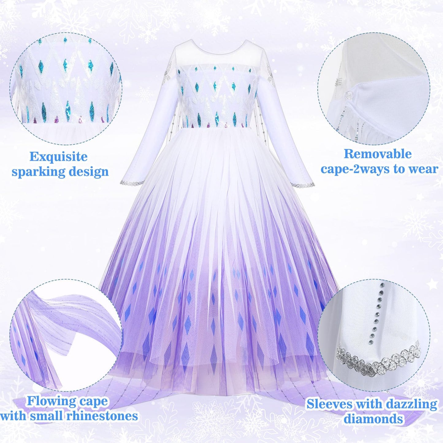Tacobear 11Pcs Elsa Dress, Elsa Costume For Girls 3-10 With Detachable Sequin Cape/Wig/Crown/Wands, Princess Dress For Girls, Birthday Halloween Christmas Outfit For Kids 5T 6T