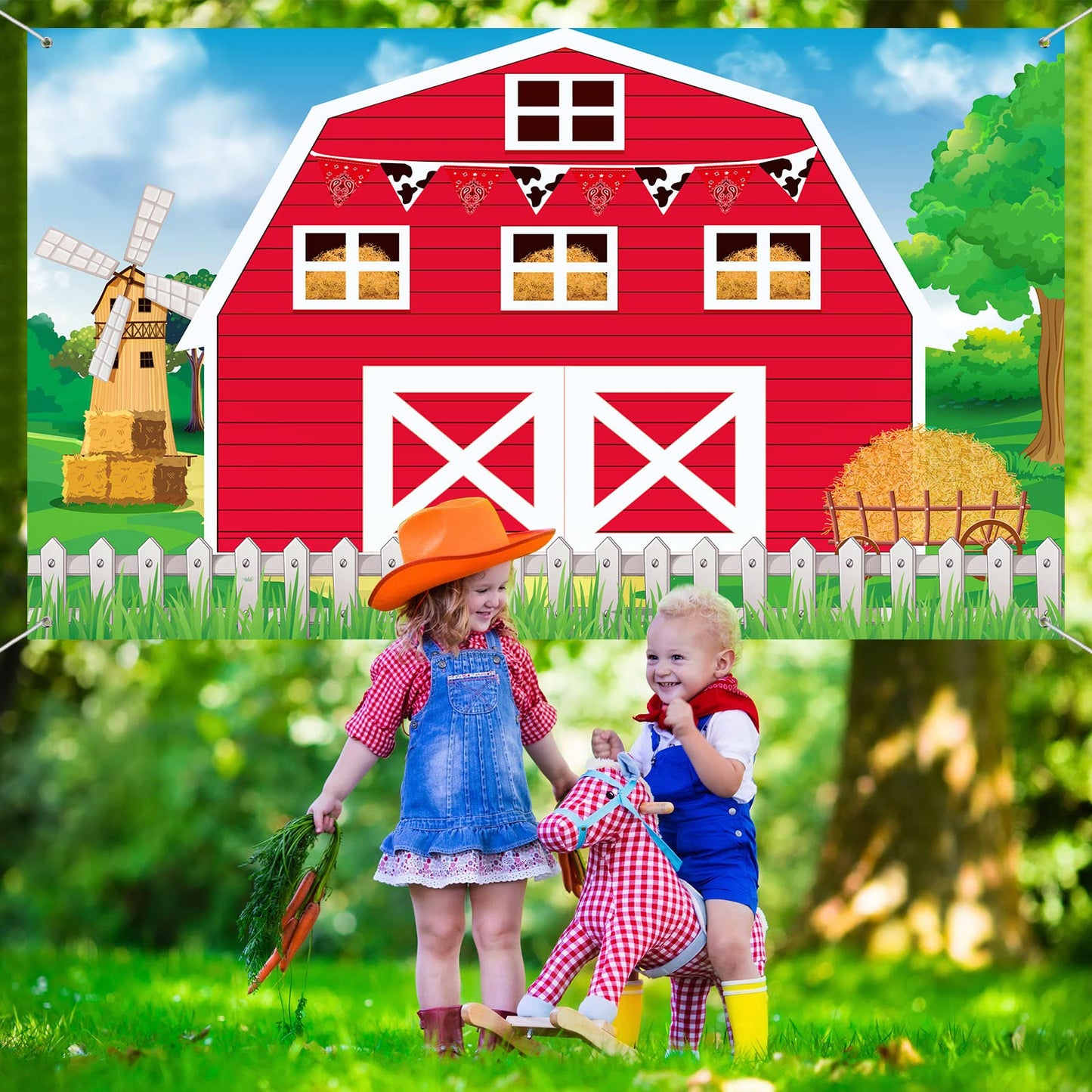 Farm Barn Door Backdrop Birthday Party Supplies Barn Door Backdrop Banner Farm Photography Props Photo Booth For Themed Birthday Party Supplies 72.8 X 43.3 Inch(Red)