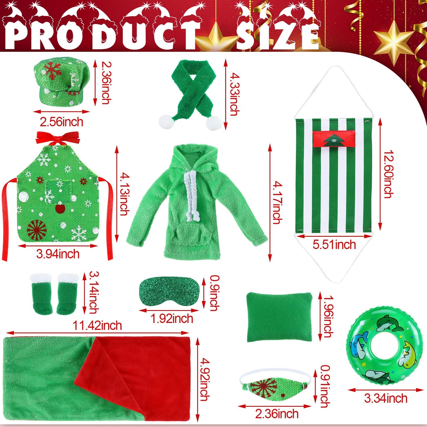 Bencailor 12 Pcs Christmas Elf Doll Accessories Set Include Elf Sleeping Bag Pillow Scarf Mask Eye Patch Sweater Hoodie Shoes Ha