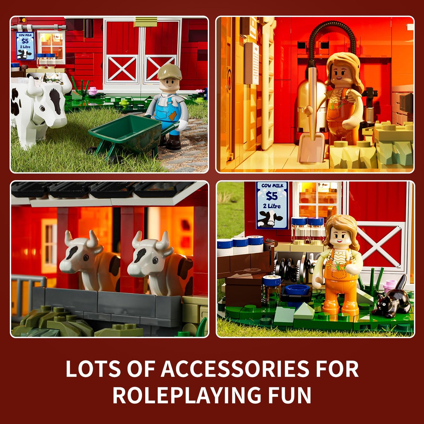 Funwhole Farm Cow-Barn Lighting Building-Bricks Set - Farm Life Cow Barn House Collection Led Light Building Construction Set 1368 Pcs For Adults And Teen