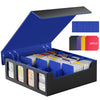 TiMOVO MTG Deck Box Magnetic Trading Card Storage Case Holds 3000+ Sleeveless Cards with 20 Colorful Dividers & 4Pcs Card Supporters 4 Rows Commander Card Deck Box for Magic Game Cards Black + Blue