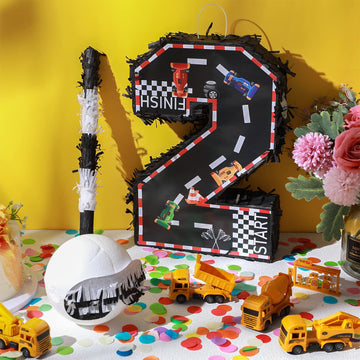 Sratte Race Car Number Piata Small Racing Piata with Blindfold Bat and Confetti for Boy Race Car Themed Birthday Anniversary Cel
