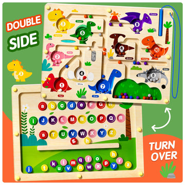 Ppotyo 2 In 1 Magnetic Color And Number Maze Double-Sided Abc Alphabet Board Magenet Dinosaur Maze Preschool Montessori Educatio
