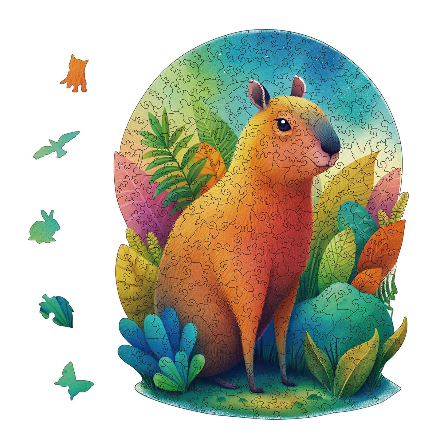 YJacuing Wooden Jigsaw Puzzles for Adults, 200 Piece Unique Animal Shaped Premium 5mm Wood Puzzles Family Game (Capybara, Medium