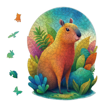 YJacuing Wooden Jigsaw Puzzles for Adults, 200 Piece Unique Animal Shaped Premium 5mm Wood Puzzles Family Game (Capybara, Medium