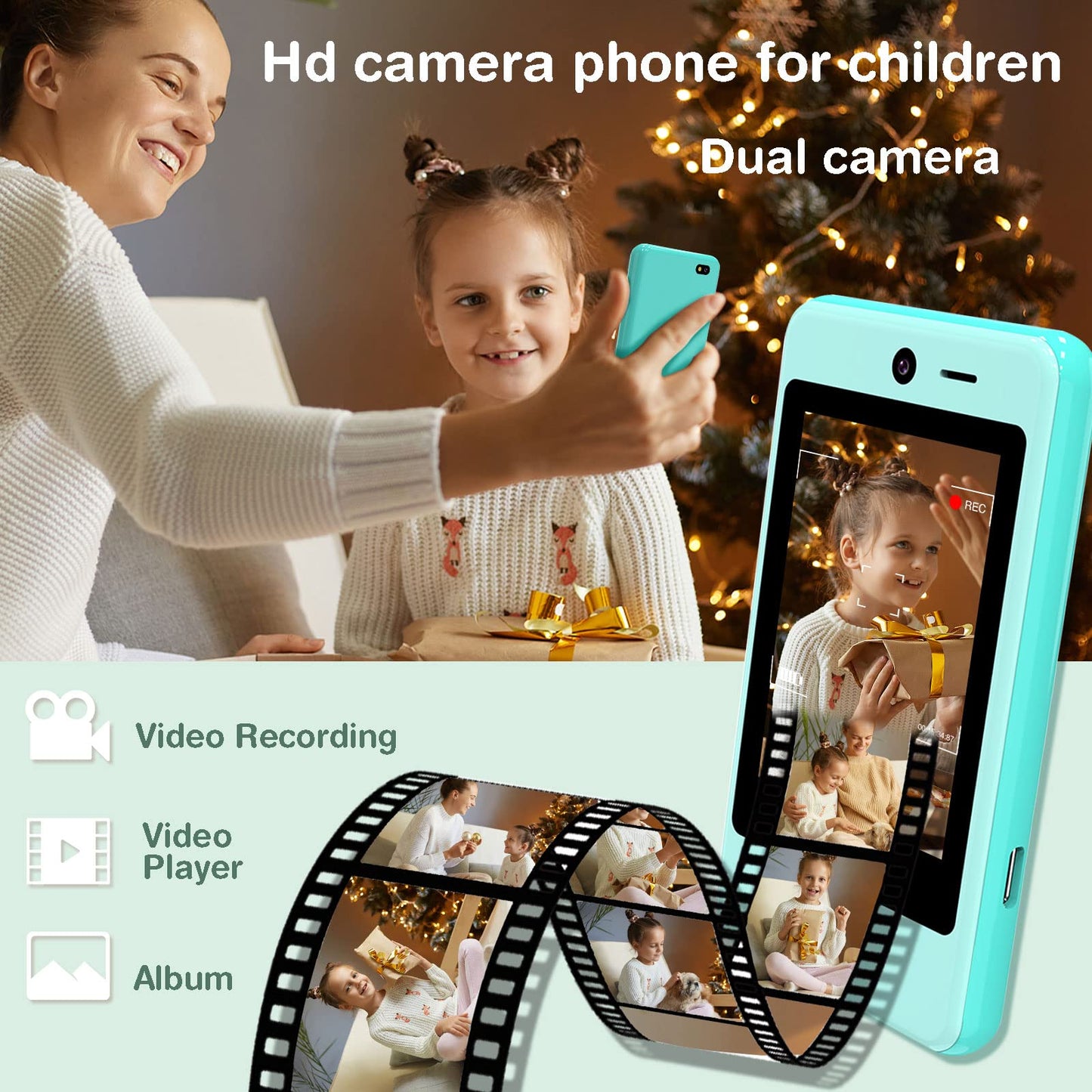 PTHTECHUS Kids Phone Toy for Boys Girls, 3.8 ''Touch Screen Toddler Smartphone with Fun Cameras 16 Games MP3 Music Player Audio