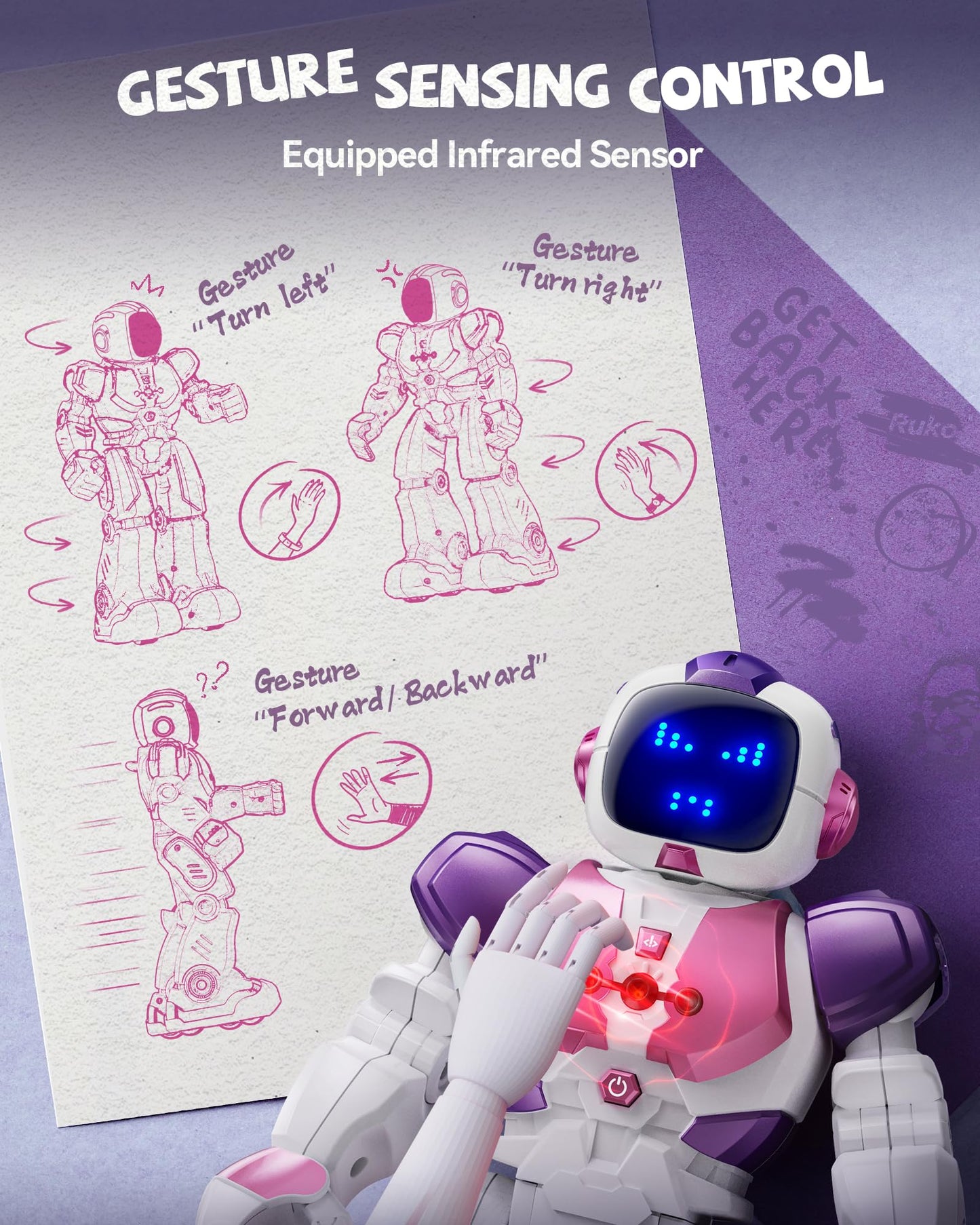 Ruko 6088 Dancing Robot For Girls With App Control, Remote Control, Gesture Sensing Control, Interactive Led Emoji, Qa Games Rec