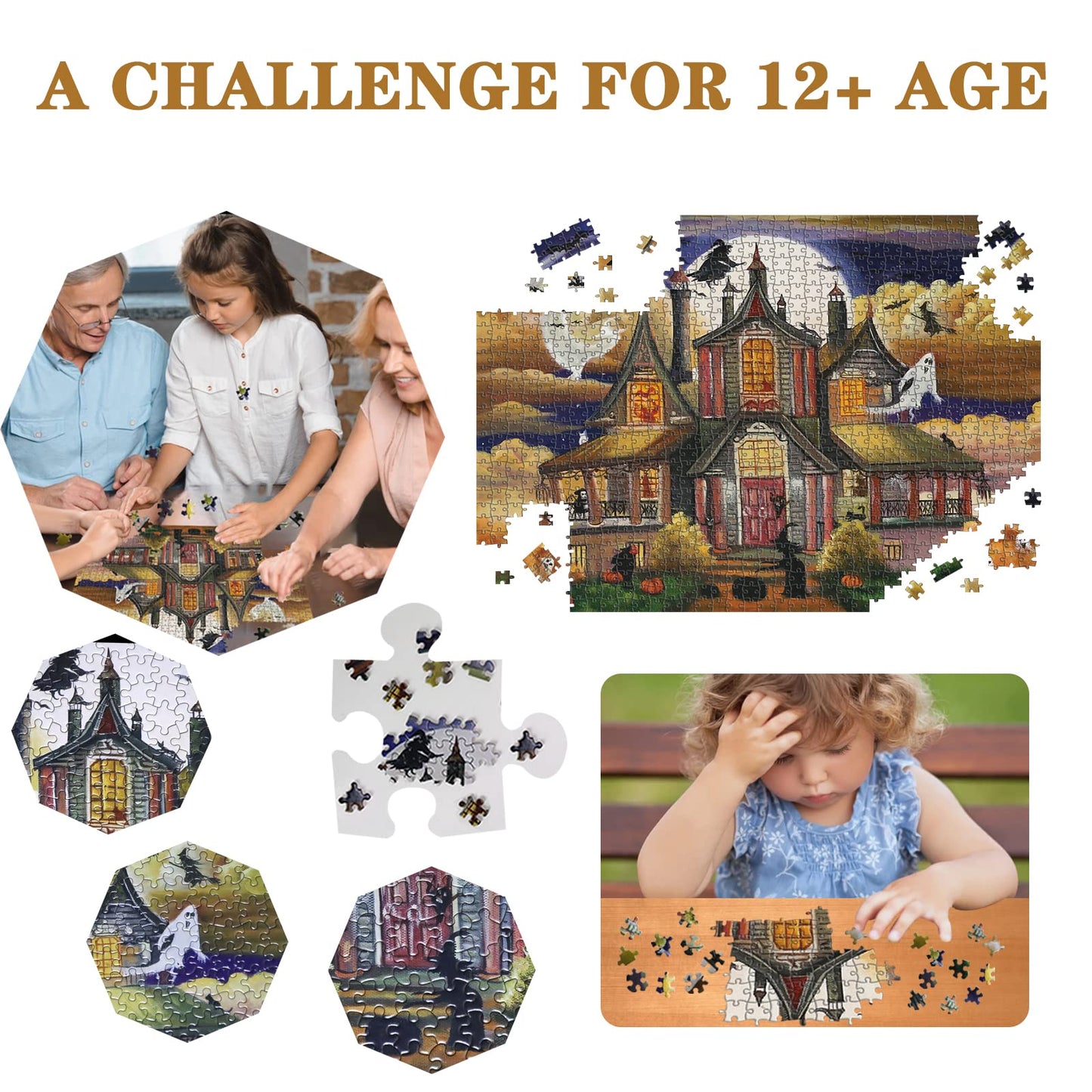 500 Piece Jigsaw Puzzle For Adults 20' X 14',Witch'S Ghost Castle Haunted Puzzles Halloween Decoration For Family Party Holiday