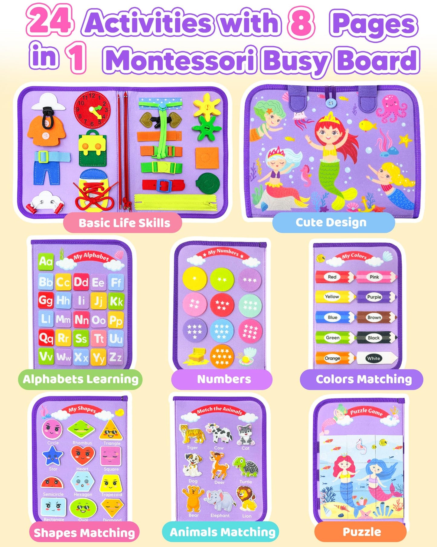 Walenty Toddler Busy Board Montessori Toys For 1 2 3 4 Year Old Girl Boy Birthday Gifts, Busy Book Sensory Learning Toys For Tod