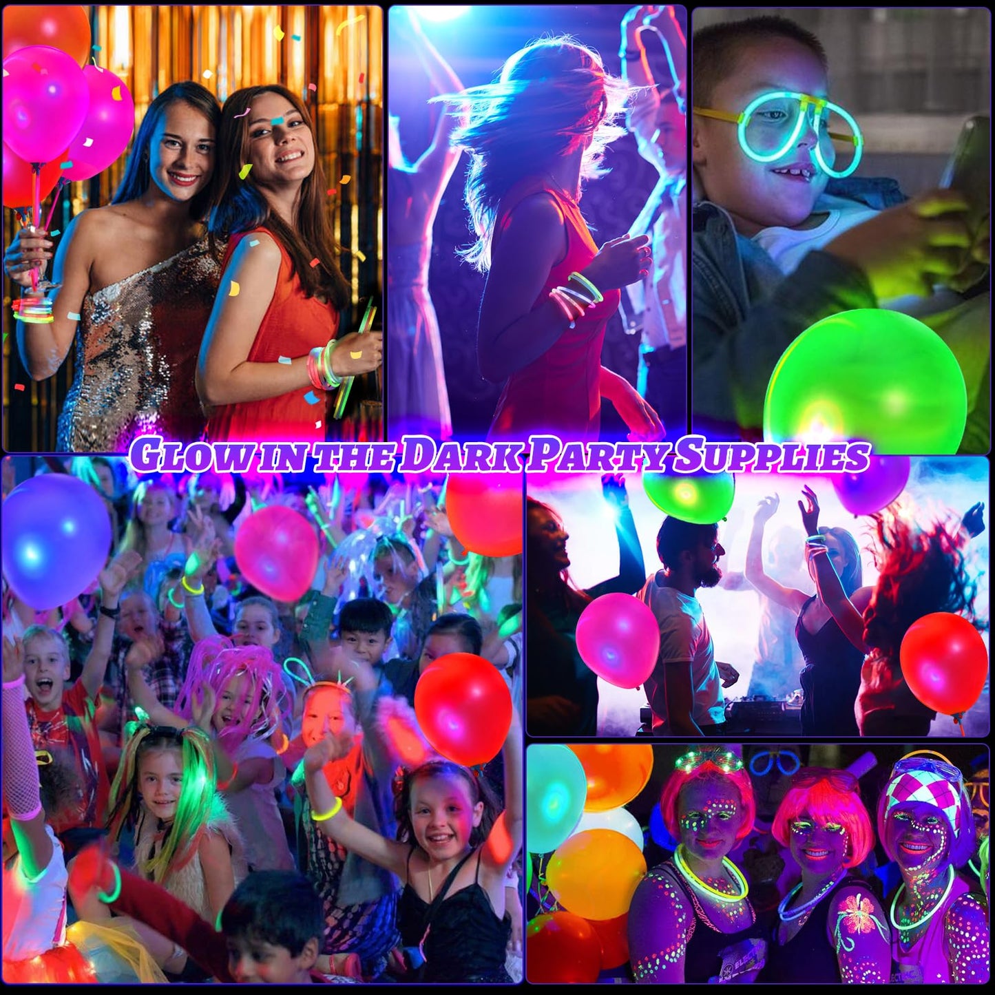 50 Pcs Uv Neon Balloons & 50 Pcs Glow Sticks & 50 Pcs Balloon Stick Holders For Glow In The Dark Birthday Decoration Wedding Glo