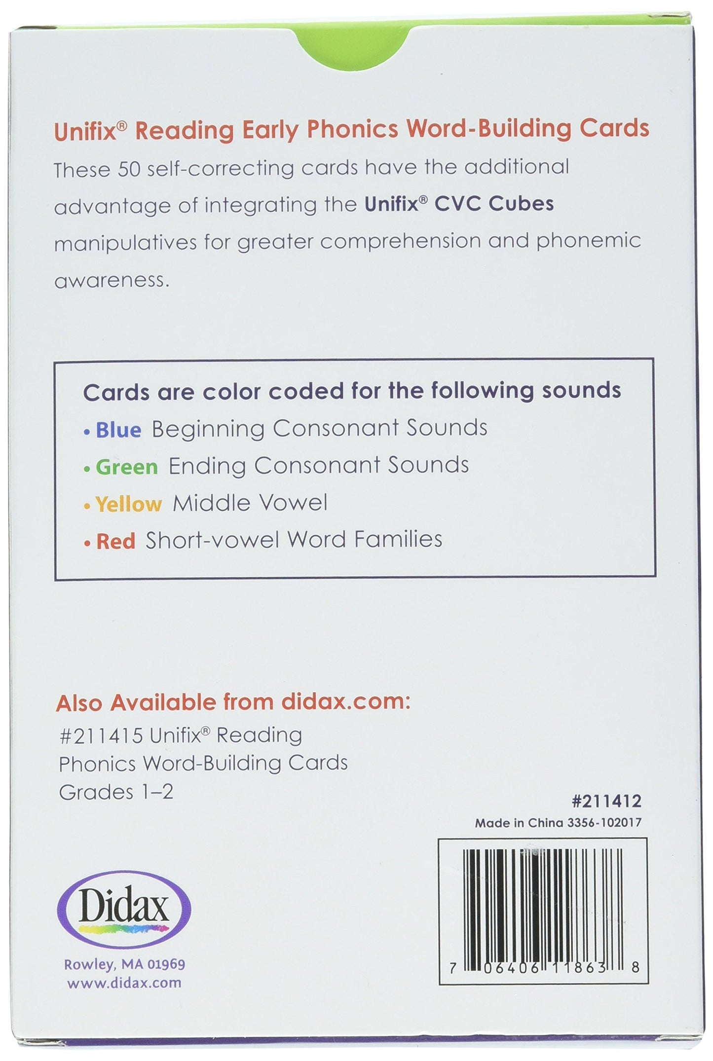 Didax Unifix Reading: Early Phonics Word-Building Cards Small