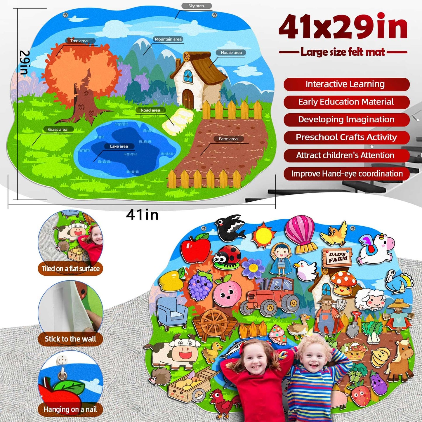 SKOLESK 77 Pcs Farm Animals Felt Story Board Set Preschool Farmhouse Themed Early Learning Storytelling Flannel Board Interactiv