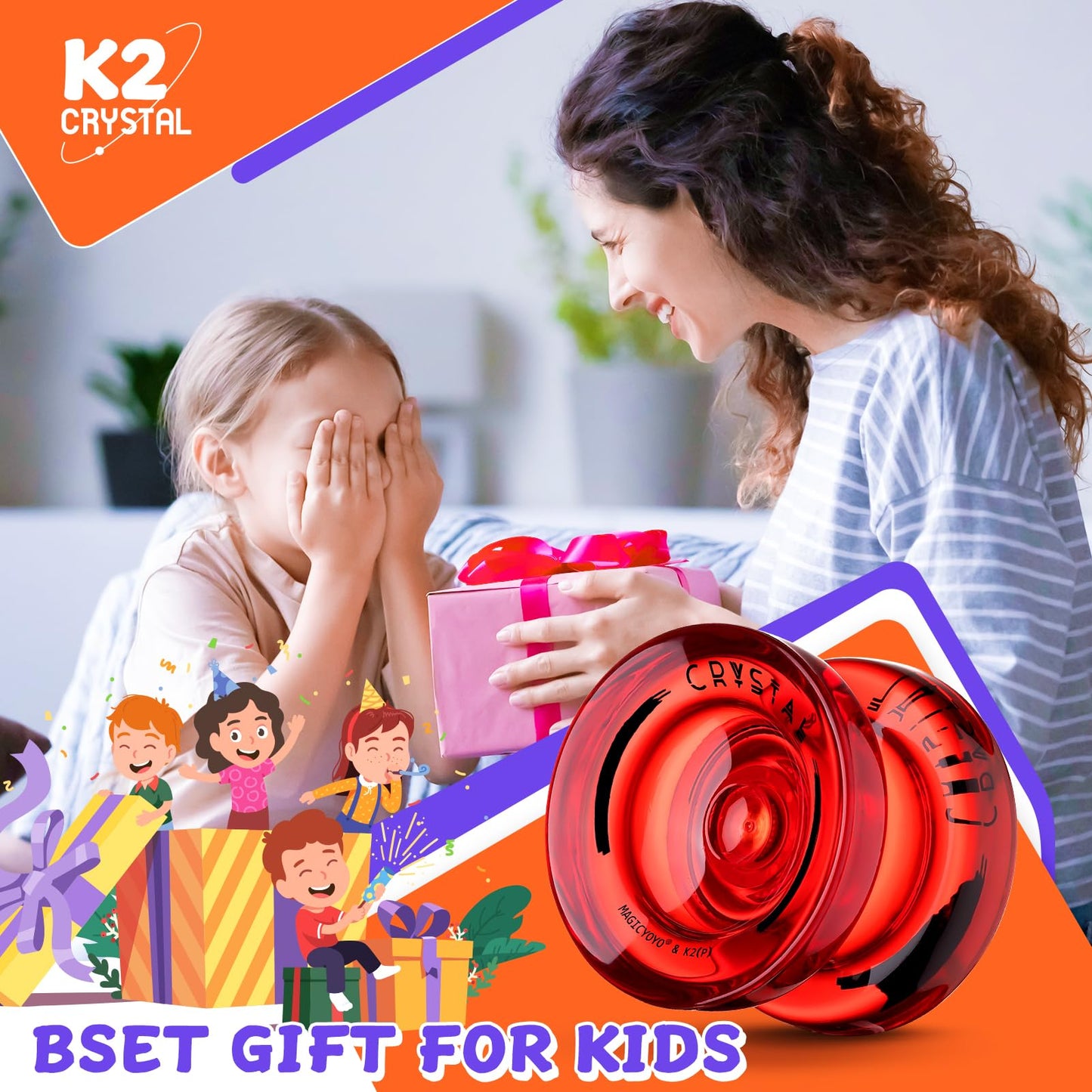 Professional Responsive Yoyo K2 Crystal, Dual Purpose Plastic Yoyo For Kids Beginner, Replacement Unresponsive Bearing For Advanced Yoyo Players + Removal Tool + 12 Yoyo Strings + Yo Yo Bag(Red)