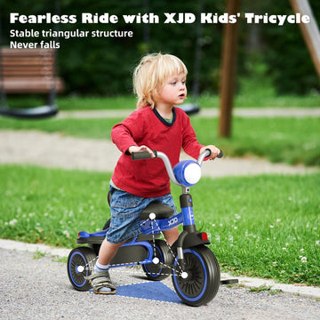 XJD Toddler Tricycle - Foldable Bike with Pedals, Adjustable Seat, Blue, Large for 2-5 Years Old Boys & Girls