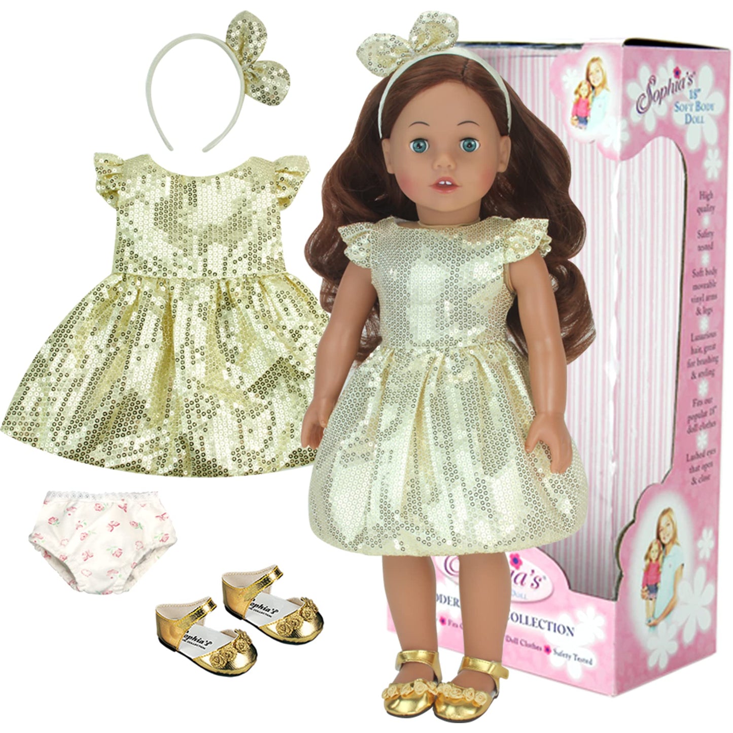 Sophia'S 18' Posable Soft Bodied Vinyl Doll Carly With Auburn Wigged Hair And Blue Open/Close Eyes And Light Skin Tone