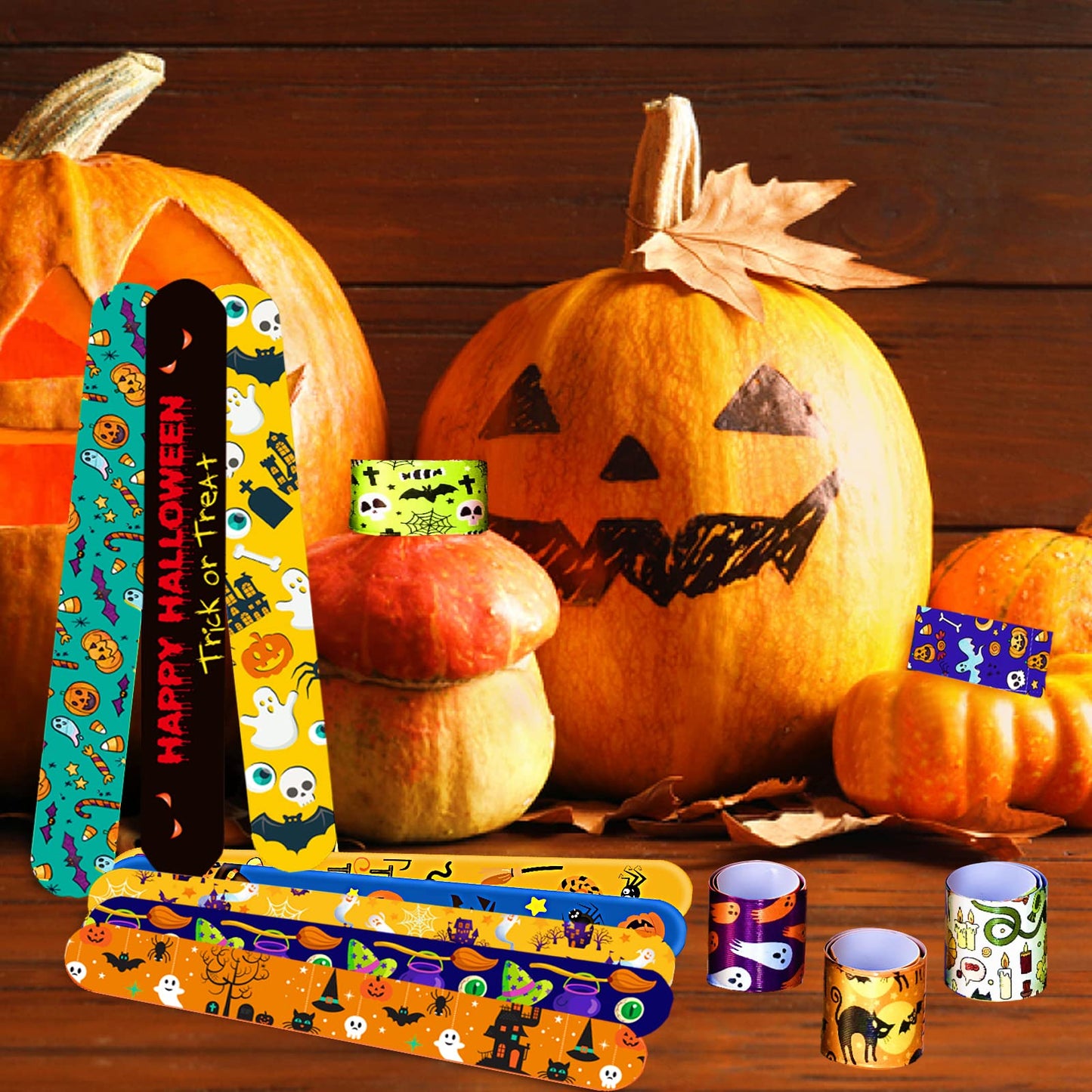 Halloween Slap Bracelets for Kids, 100 Halloween Bracelet Toys Bulk For Kids Girls Boys, Trick or Treat Party Favors, Classroom