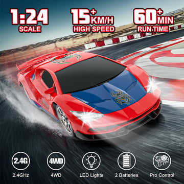 FunnyHall Spider RC Drift Car, 1:24 Remote Control Car 2.4GHz 4WD 15KM/H High Speed RC Cars with LED Lights Racing and Drifting