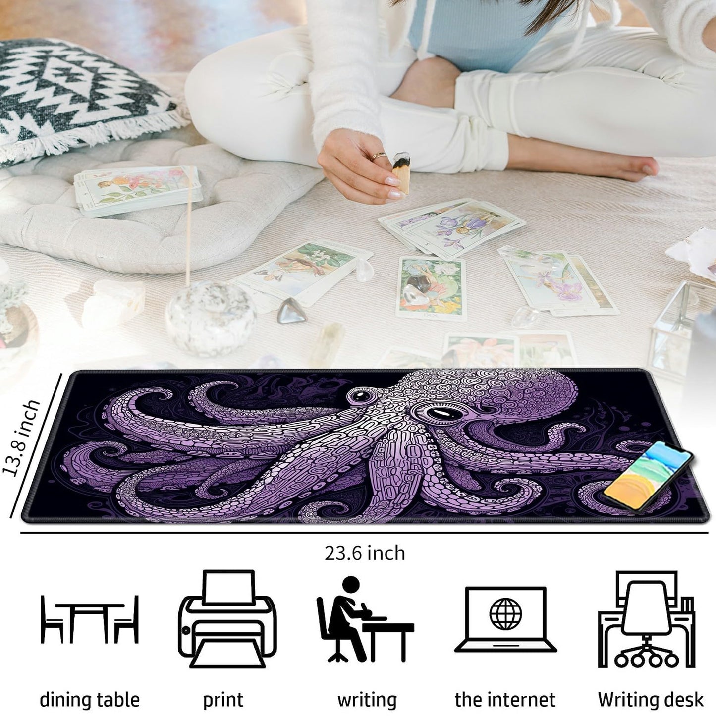 Purple Octopus For Mtg & Tcg Playmat,Bfdhgqzc 24'' X 14'' Game Mat For Mtg/Rpg/Ccg Trading Card Game Playmats Table Mat Perfect