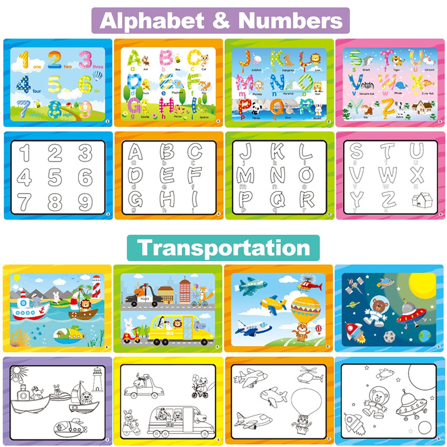 4 Pack Water Drawing Book,Water Coloring & Doodle Book,Reusable Water Reveal Activity Books for Kid,Painting Color Wonder Colori