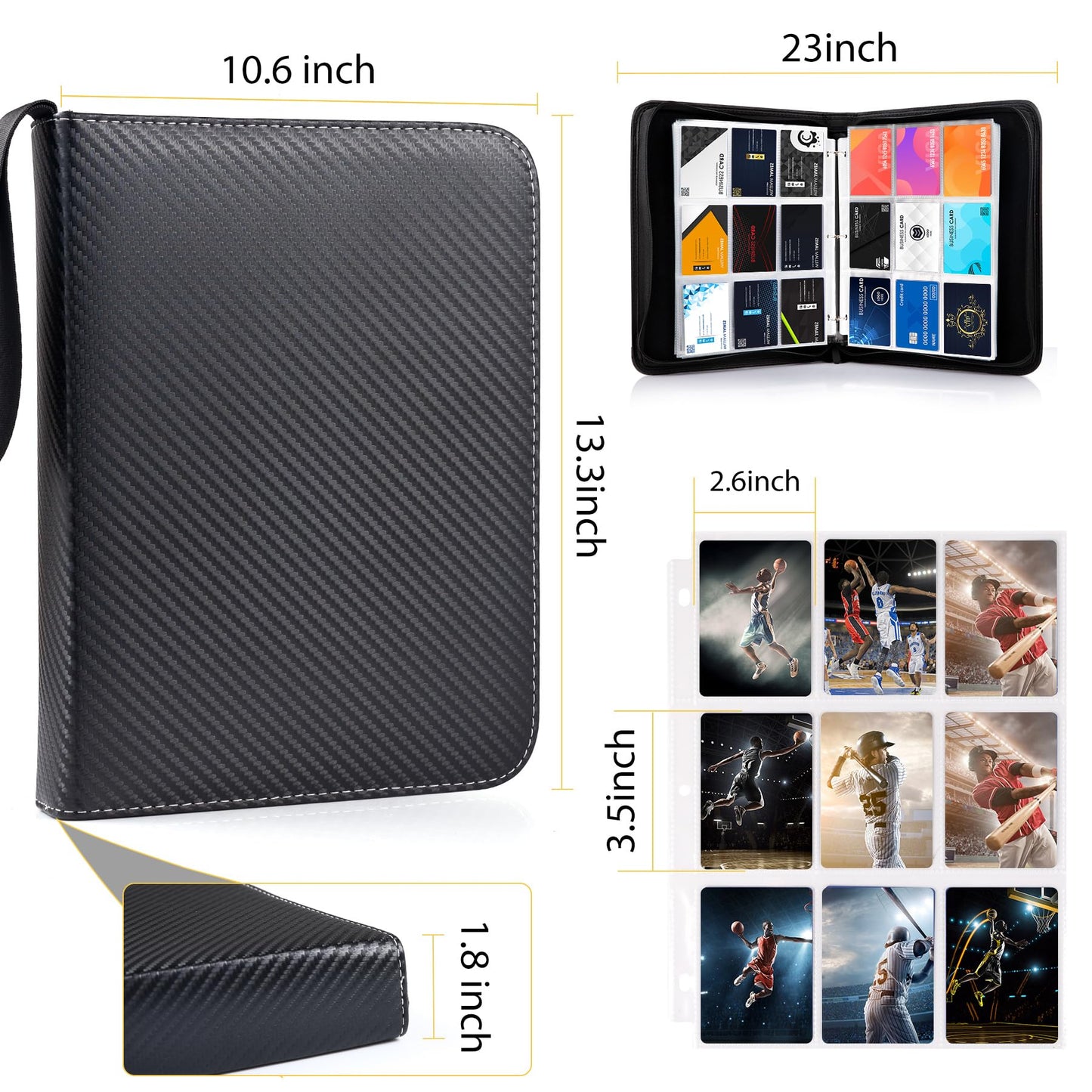Wot I Trading Card Binder, 900 Pockets Collection Card Binder Sleeves With Polyester Fabric Cover&Zipper - Dark Blue