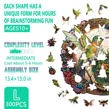 Wooden Puzzles for mature-themeds - Yin Yang Hummingbird Wooden Puzzle Unique Shape Wooden Jigsaw Puzzles for mature-themeds Wood Puzzles mature-themed Perfect for Birthday Gift Family Puzzles 300 Piece 13.4 x 13in