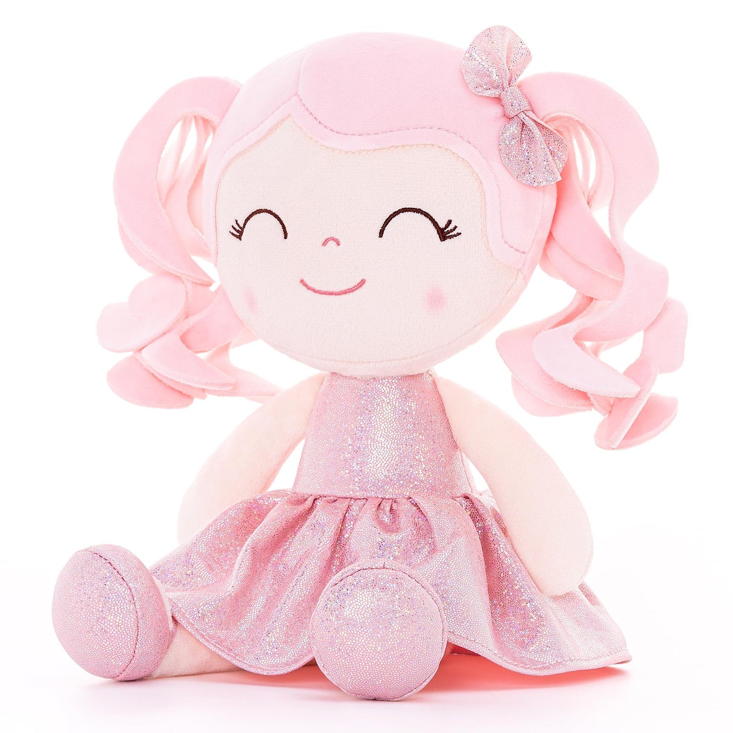 Gloveleya Baby Dolls Soft Snuggly Doll First Baby Girl Gifts Plush Doll With Sparkling Dress Pink 12Inches Pearlescent Series