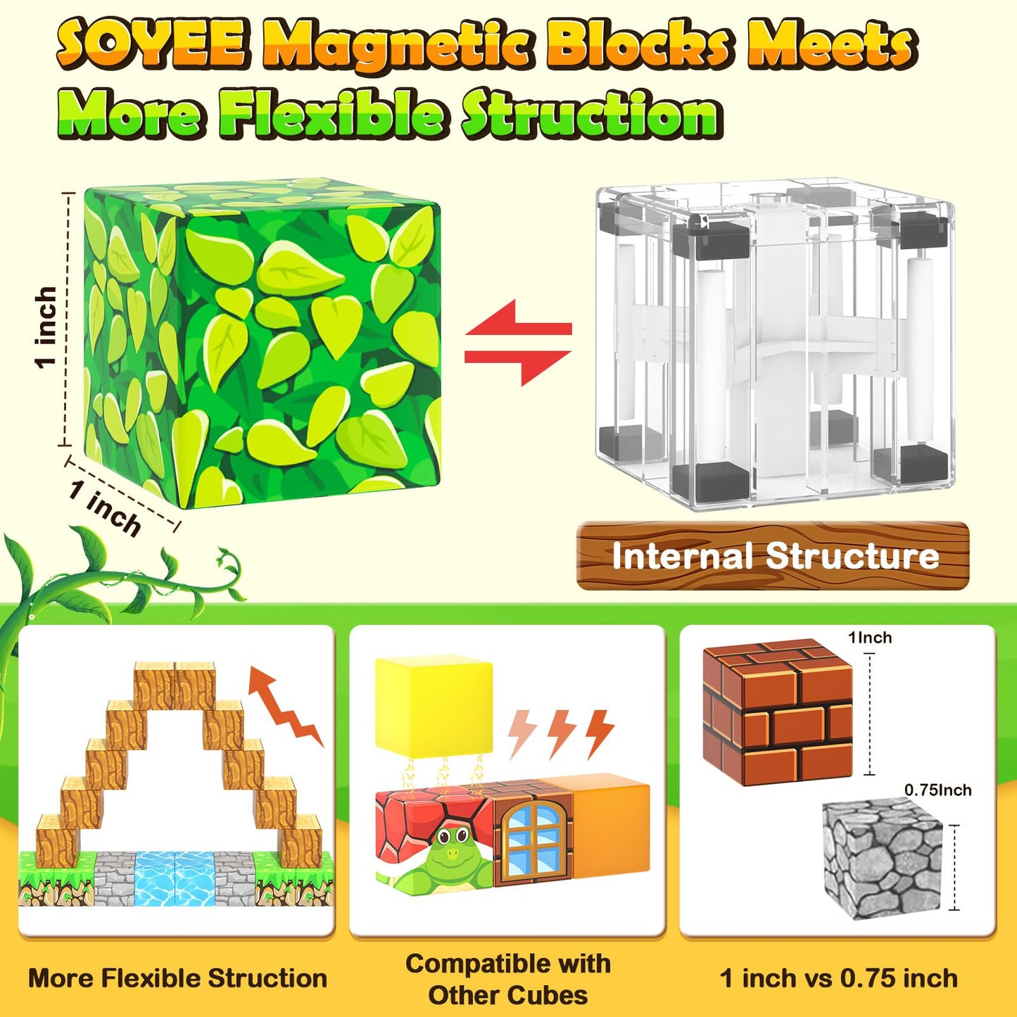 120PCS 1'' Magnetic Blocks-Build Mine Magnet World Set Sensory Toys for Kids 3+ Years Old Magnetic Cubes for Boys Toddler Boys T