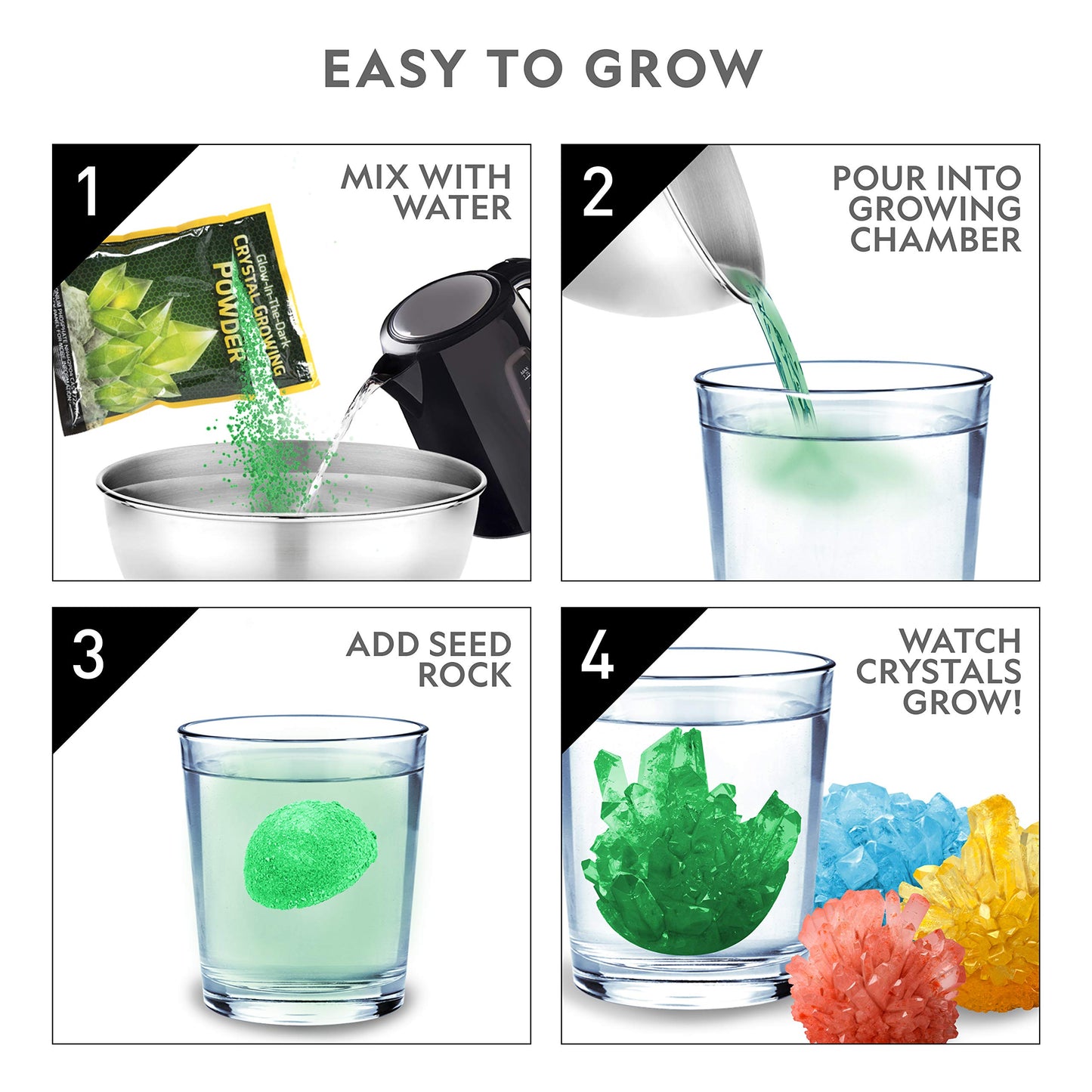 National Geographic Mega Crystal Growing Kit For Kids- Grow 8 Crystals With Light-Up Stand, Science Gifts For Kids 8-12, Crystal Making Experiment, Science Kit For Girls And Boys