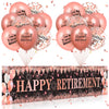 Happy Retirement Decorations For Women Large Rose Gold And Black Happy Retirement Banner Yard Sign With 18Pcs Rose Gold Retirement Balloons For Women Men Retirement Farewell Anniversary Party Supplies