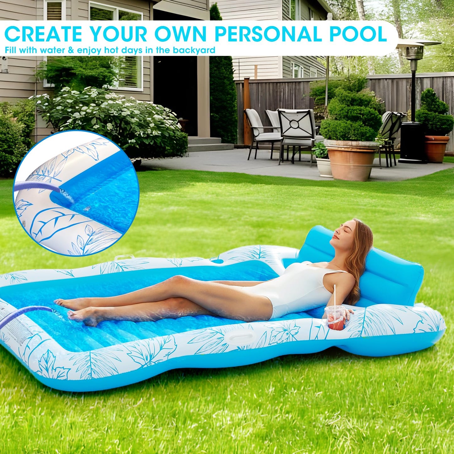 Inflatable Adult Pool Lounger Float - Baiai Large Beach Sun Tanning Floaty Raft Sunbathing Water Lounge Floaties Tub With Drink Holder - Blow Up River & Lake Suntan Floating Swimming Mattress Mat(Xl)