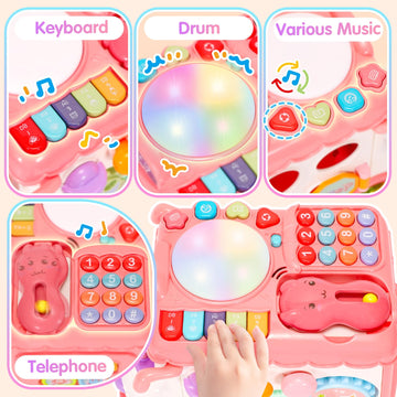 AmiDear Baby Gift for 1-2 Year Old Girl, 10-in-1 Montessori Toys Bus for Baby 6-12-18 Months+, Educational Musical Sensory Learn