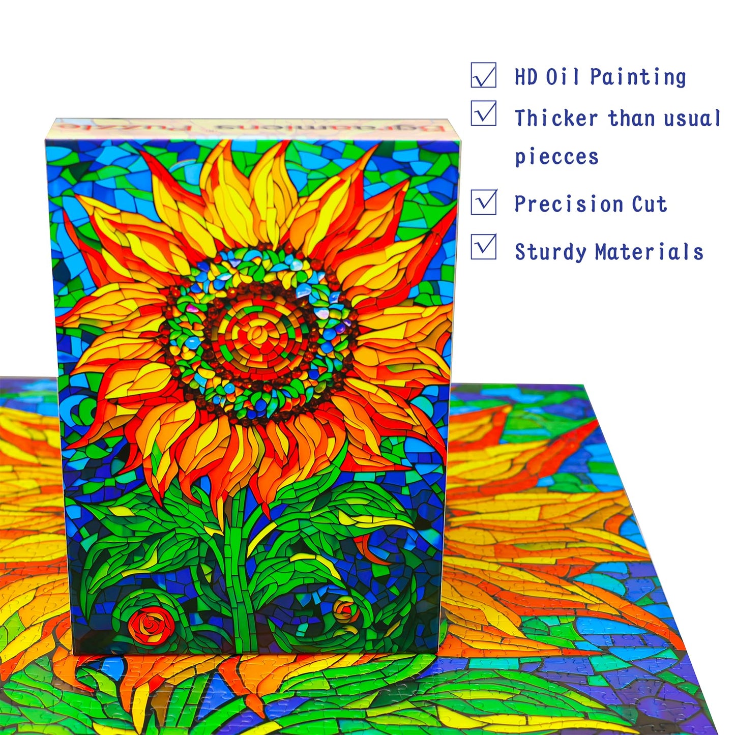 Bgraamiens Puzzle-Glass Sun Flower-1000 Pieces Rectangle Puzzle Stained Glass Art Color Challenging Beautiful Jigsaw Puzzles For Adults And Kids(Glass Sun Flower)