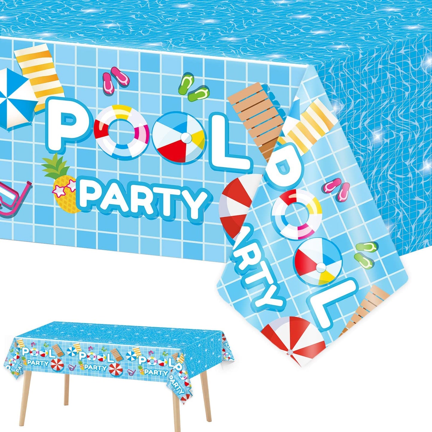 3 Pieces Pool Party Tablecloths For Summer Beach Decorations Plastic Disposable Pool Surfboard Party Table Covers For Rectangle Tables Hawaiian Birthday Baby Shower Party Supplies Favors