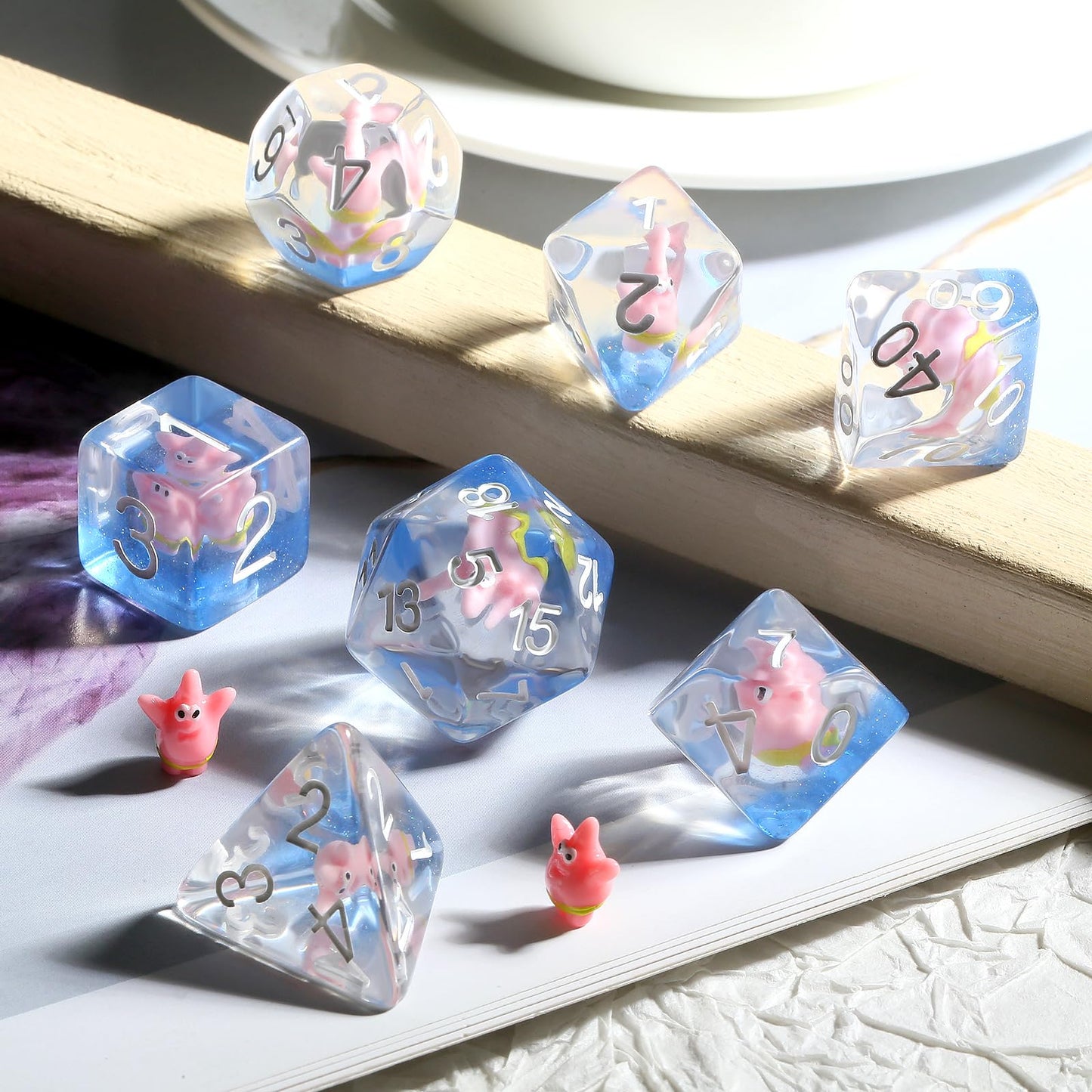 Patrick Star Resin DND Dice Set,DNDND 7PCS Dungeons and Dragons Dice with Velvet Bag for D&D Role Playing Games and Tabletop Gam