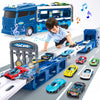 hahaland Toys for 2 Year Old Boy Birthday Gift - 2 in 1 Car Carrier Transforms into Race Tracks with Dual Launcher Toys for Ages