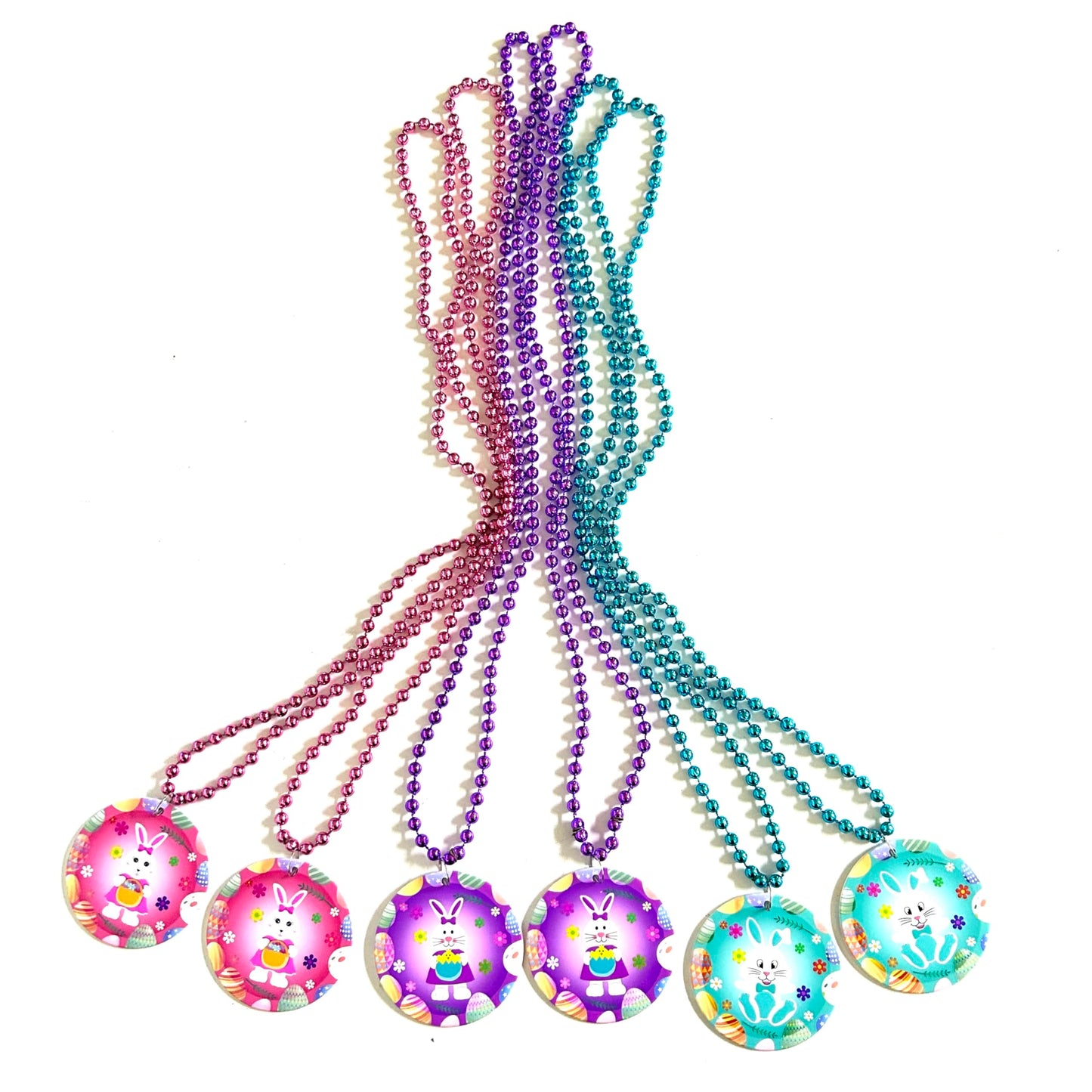 Gzyssl 12 Pcs Easter Party Beads Necklaces Colorful Easter Rabbit Medallion Beads Necklace Party Supplies